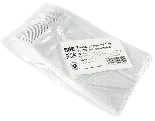 Plast. lžíce bílá 18cm/50ks opakovatelně použitelné - Úklidové a ochranné pomůcky Obalový materiál Tácky, misky, PVC příbory, rozetky